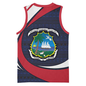 Liberia National Emblem Basketball Jersey Tribal Pattern and Heritage Colors - African Pride