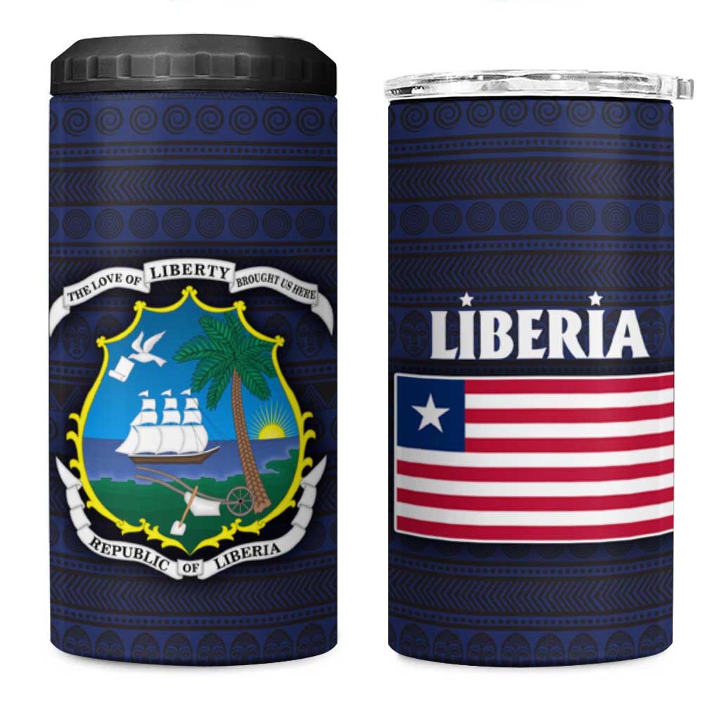 Liberia National Emblem 4 in 1 Can Cooler Tumbler Tribal Pattern and Heritage Colors - African Pride