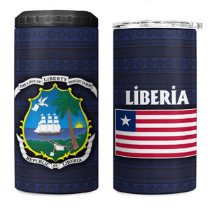 Liberia National Emblem 4 in 1 Can Cooler Tumbler Tribal Pattern and Heritage Colors - African Pride