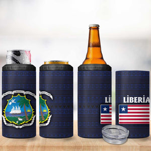 Liberia National Emblem 4 in 1 Can Cooler Tumbler Tribal Pattern and Heritage Colors - African Pride