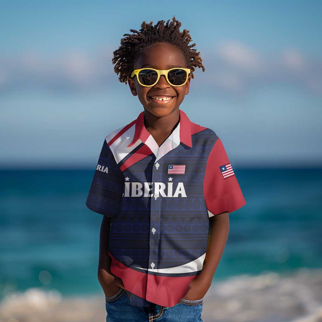 Liberia National Emblem Kid Hawaiian Shirt Tribal Pattern and Heritage Colors - African Pride
