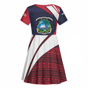 Liberia National Emblem Kid Short Sleeve Dress Tribal Pattern and Heritage Colors - African Pride