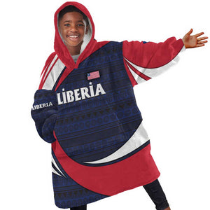 Liberia National Emblem Kid Wearable Blanket Hoodie Tribal Pattern and Heritage Colors - African Pride
