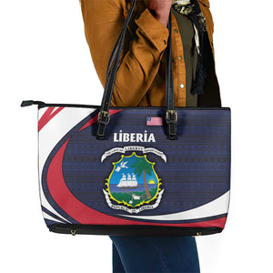 Liberia National Emblem Leather Tote Bag Tribal Pattern and Heritage Colors - African Pride