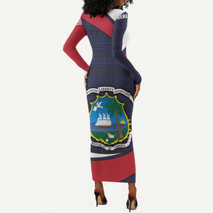 Liberia National Emblem Long Sleeve Bodycon Dress Tribal Pattern and Heritage Colors - African Pride