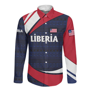 Liberia National Emblem Long Sleeve Button Shirt Tribal Pattern and Heritage Colors - African Pride