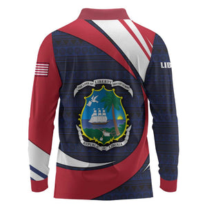Liberia National Emblem Long Sleeve Polo Shirt Tribal Pattern and Heritage Colors - African Pride
