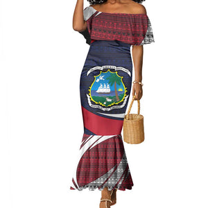 Liberia National Emblem Mermaid Dress Tribal Pattern and Heritage Colors - African Pride