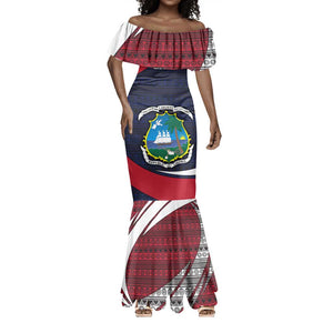 Liberia National Emblem Mermaid Dress Tribal Pattern and Heritage Colors - African Pride