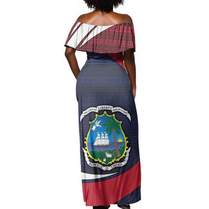 Liberia National Emblem Off Shoulder Maxi Dress Tribal Pattern and Heritage Colors - African Pride
