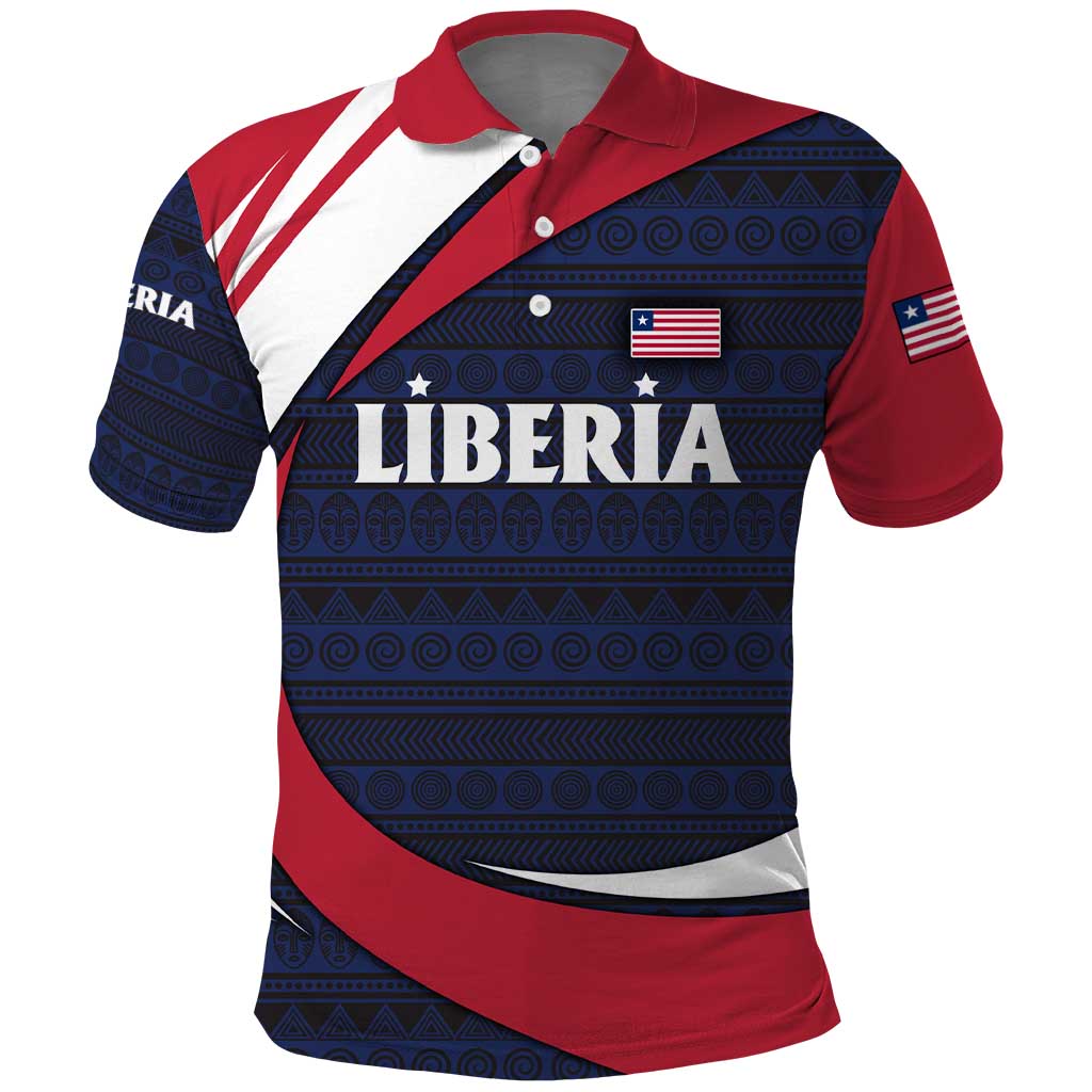 Liberia National Emblem Polo Shirt Tribal Pattern and Heritage Colors - African Pride