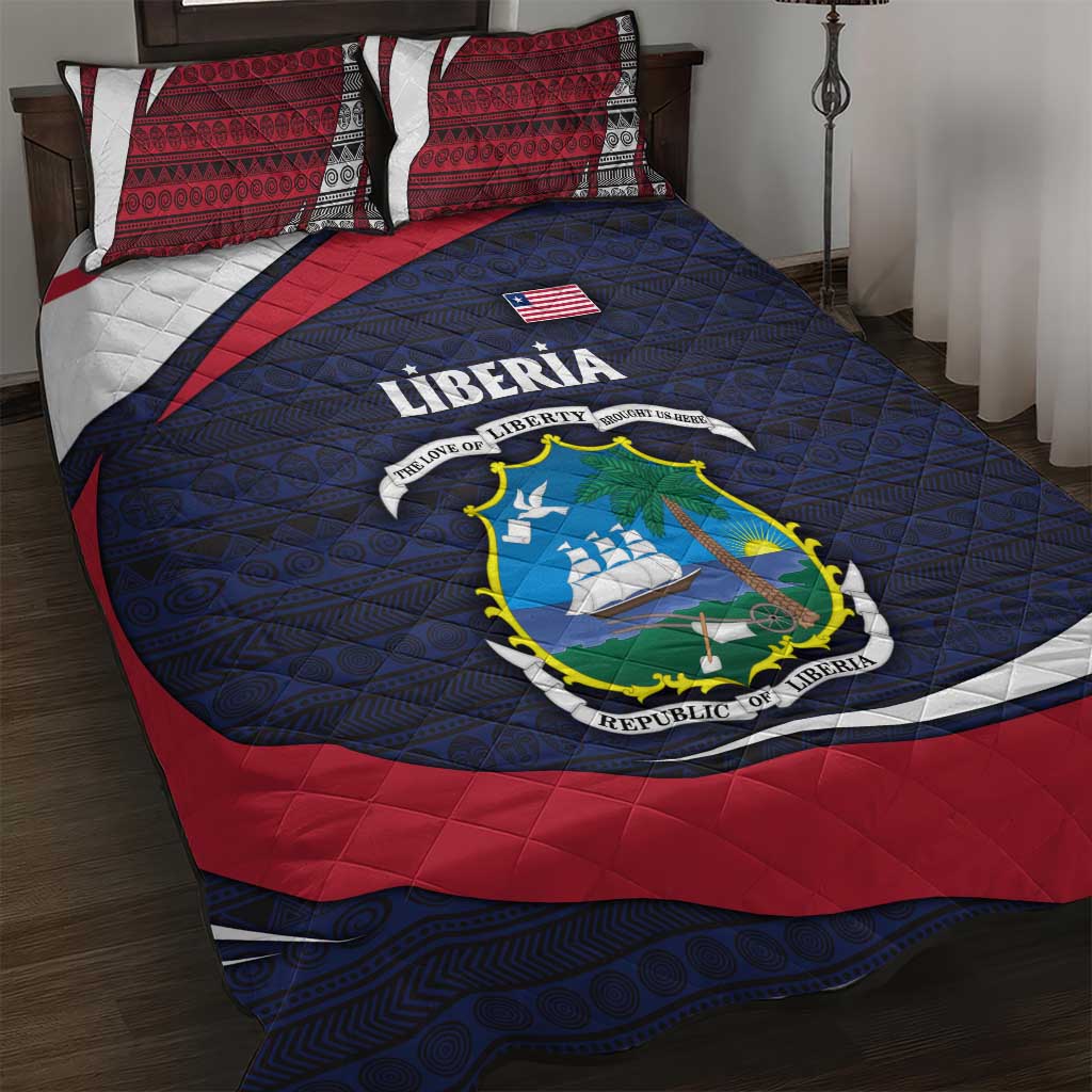 Liberia National Emblem Quilt Bed Set Tribal Pattern and Heritage Colors - African Pride