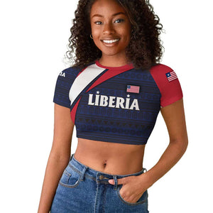 Liberia National Emblem Raglan Cropped T shirt Tribal Pattern and Heritage Colors - African Pride