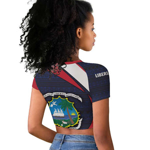 Liberia National Emblem Raglan Cropped T shirt Tribal Pattern and Heritage Colors - African Pride