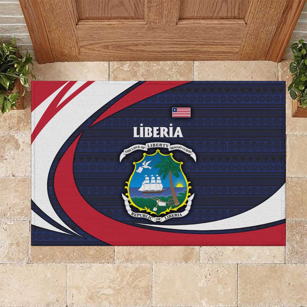 Liberia National Emblem Rubber Doormat Tribal Pattern and Heritage Colors - African Pride