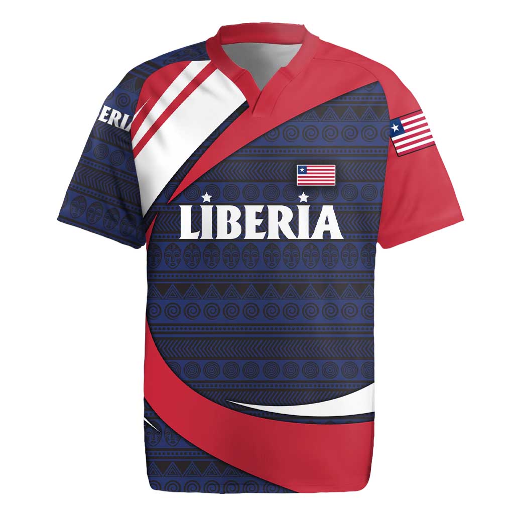Liberia National Emblem Rugby Jersey Tribal Pattern and Heritage Colors - African Pride