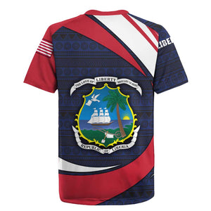 Liberia National Emblem Rugby Jersey Tribal Pattern and Heritage Colors - African Pride