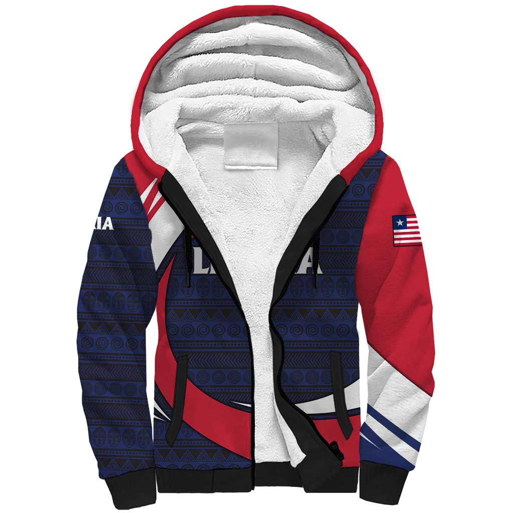 Liberia National Emblem Sherpa Hoodie Tribal Pattern and Heritage Colors - African Pride