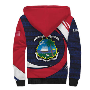 Liberia National Emblem Sherpa Hoodie Tribal Pattern and Heritage Colors - African Pride
