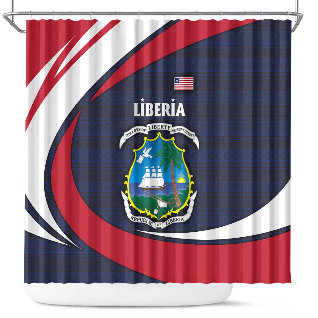 Liberia National Emblem Shower Curtain Tribal Pattern and Heritage Colors - African Pride