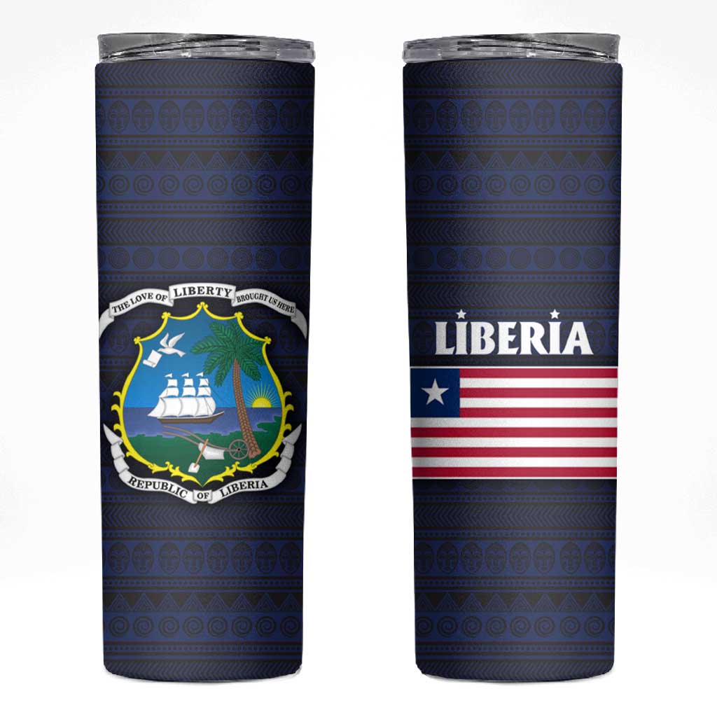 Liberia National Emblem Skinny Tumbler Tribal Pattern and Heritage Colors - African Pride