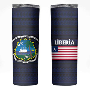 Liberia National Emblem Skinny Tumbler Tribal Pattern and Heritage Colors - African Pride