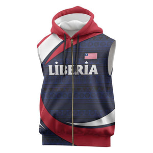 Liberia National Emblem Sleeveless Zip Hoodie Tribal Pattern and Heritage Colors - African Pride