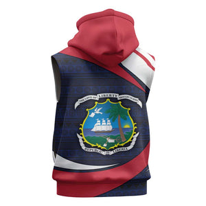 Liberia National Emblem Sleeveless Zip Hoodie Tribal Pattern and Heritage Colors - African Pride