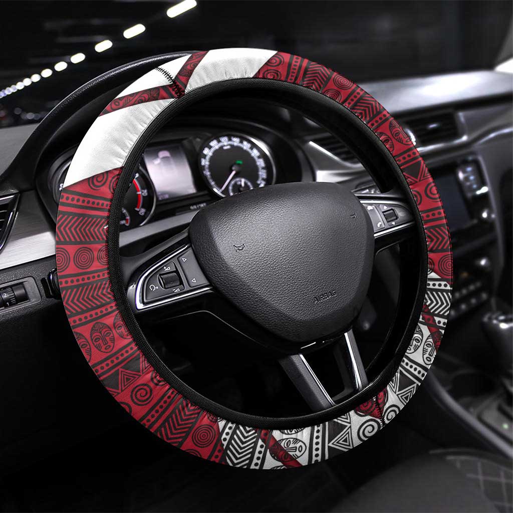 Liberia National Emblem Steering Wheel Cover Tribal Pattern and Heritage Colors - African Pride