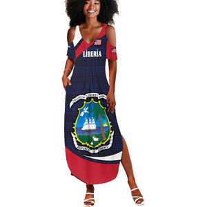 Liberia National Emblem Summer Maxi Dress Tribal Pattern and Heritage Colors - African Pride