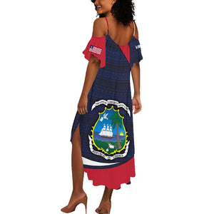 Liberia National Emblem Summer Maxi Dress Tribal Pattern and Heritage Colors - African Pride