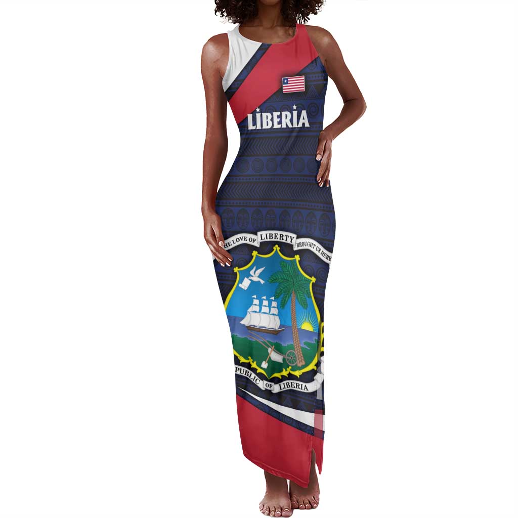 Liberia National Emblem Tank Maxi Dress Tribal Pattern and Heritage Colors - African Pride