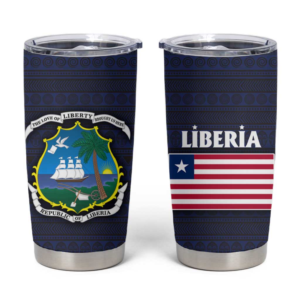 Liberia National Emblem Tumbler Cup Tribal Pattern and Heritage Colors - African Pride