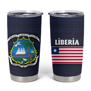 Liberia National Emblem Tumbler Cup Tribal Pattern and Heritage Colors - African Pride