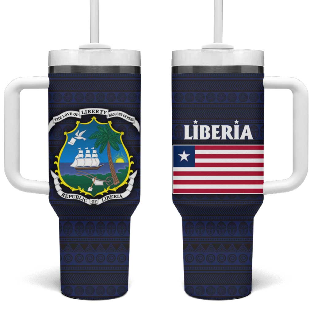 Liberia National Emblem Tumbler With Handle Tribal Pattern and Heritage Colors - African Pride