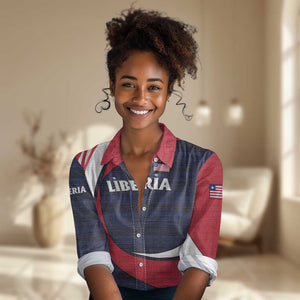 Liberia National Emblem Women Casual Shirt Tribal Pattern and Heritage Colors - African Pride