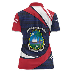 Liberia National Emblem Women Polo Shirt Tribal Pattern and Heritage Colors - African Pride