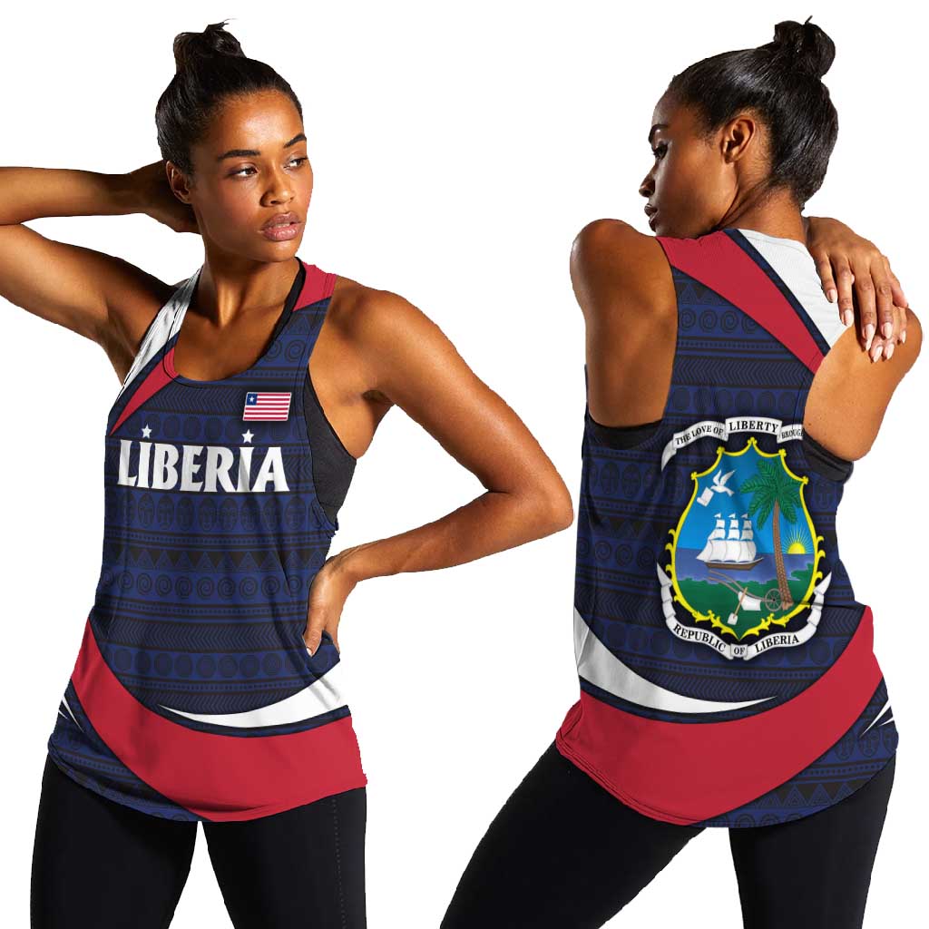 Liberia National Emblem Women Racerback Tank Tribal Pattern and Heritage Colors - African Pride