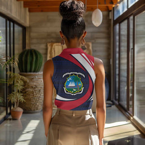 Liberia National Emblem Women Sleeveless Polo Shirt Tribal Pattern and Heritage Colors - African Pride