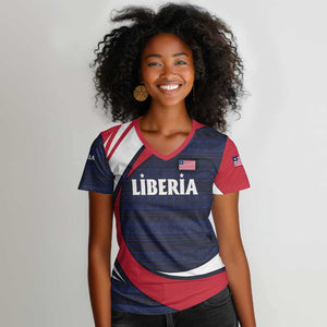 Liberia National Emblem Women V-Neck T-Shirt Tribal Pattern and Heritage Colors - African Pride