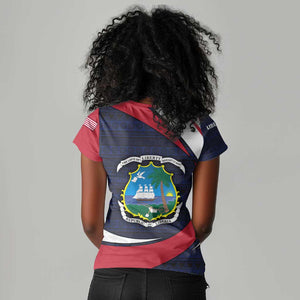 Liberia National Emblem Women V-Neck T-Shirt Tribal Pattern and Heritage Colors - African Pride