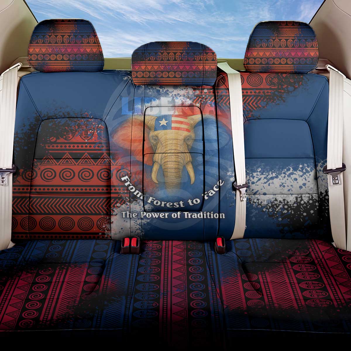 Liberia Elephant Power of Tradition Back Car Seat Cover Tribal Red Blue Splash - African Pride