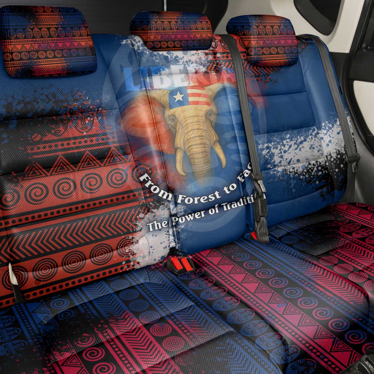 Liberia Elephant Power of Tradition Back Car Seat Cover Tribal Red Blue Splash - African Pride