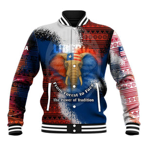 Liberia Elephant Power of Tradition Baseball Jacket Tribal Red Blue Splash - African Pride