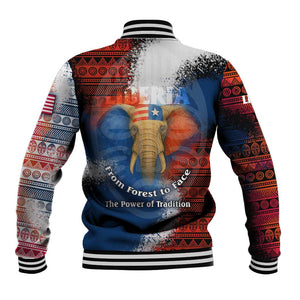 Liberia Elephant Power of Tradition Baseball Jacket Tribal Red Blue Splash - African Pride