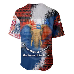 Liberia Elephant Power of Tradition Baseball Jersey Tribal Red Blue Splash - African Pride