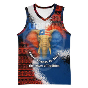 Liberia Elephant Power of Tradition Basketball Jersey Tribal Red Blue Splash - African Pride