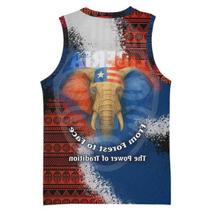 Liberia Elephant Power of Tradition Basketball Jersey Tribal Red Blue Splash - African Pride