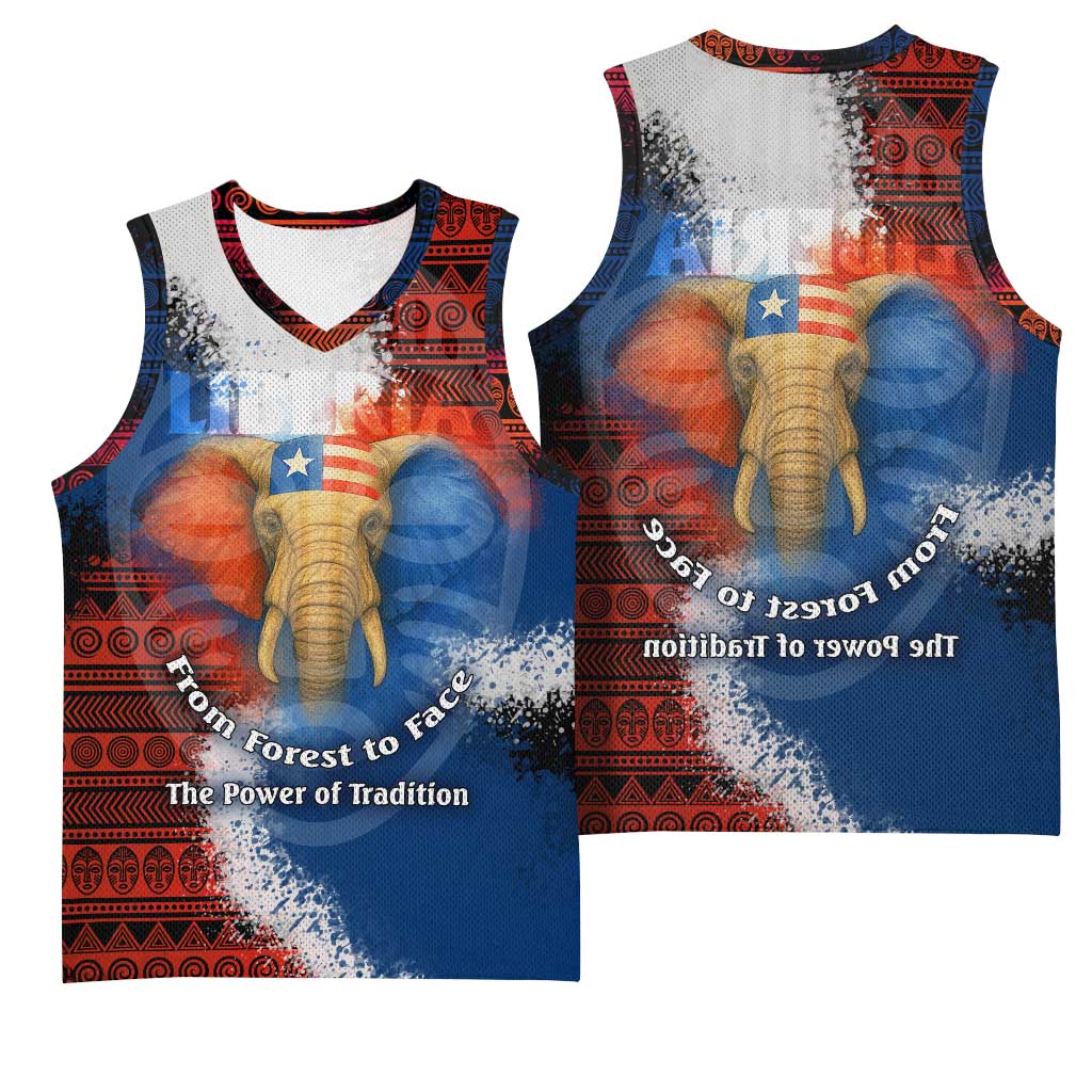 Liberia Elephant Power of Tradition Basketball Jersey Tribal Red Blue Splash - African Pride
