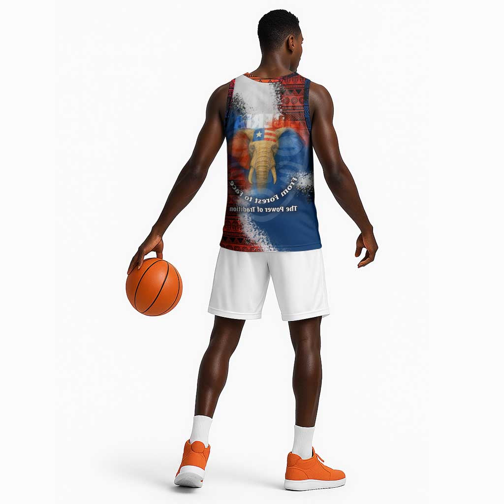 Liberia Elephant Power of Tradition Basketball Jersey Tribal Red Blue Splash - African Pride
